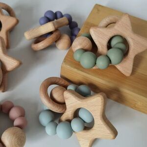 Wooden Star Toy Set - Natural and Pastel Colors Newborn